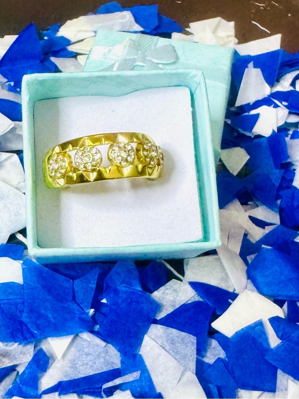 Elegant Gold Floral Band Ring with Sparkling Accents
